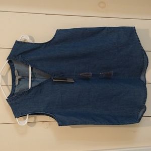 CHAMBRAY SLEEVELESS V-NECK TASSEL TOP NWT